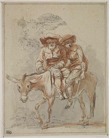 Deux paysans montés sur un âne