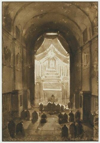 Intérieur de l'église des Capucins, le soir, pendant les quarante heures
