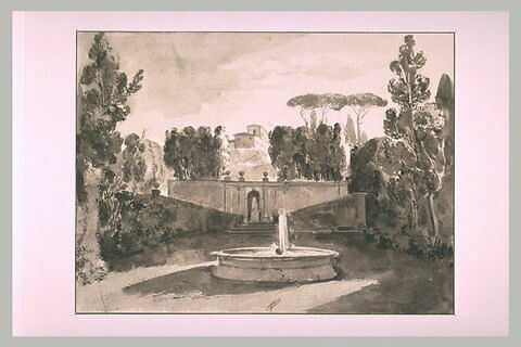 Fontaine de la Villa Falconieri à Frascati, une terrasse et la villa au fond