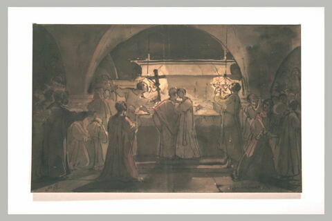 Chrétiens surpris célébrant la messe dans les catacombes