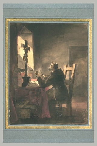 Religieux priant dans sa cellule devant l'image du Christ, 1838
