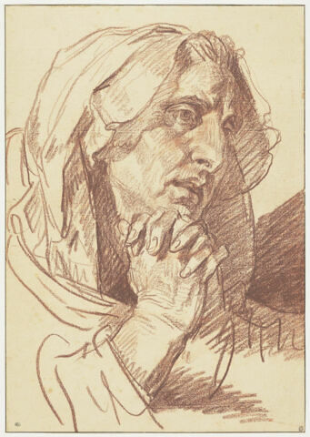 Tête d'une femme agée, les mains jointes sous le menton, image 1/3