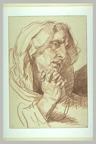 Tête d'une femme agée, les mains jointes sous le menton, image 2/3