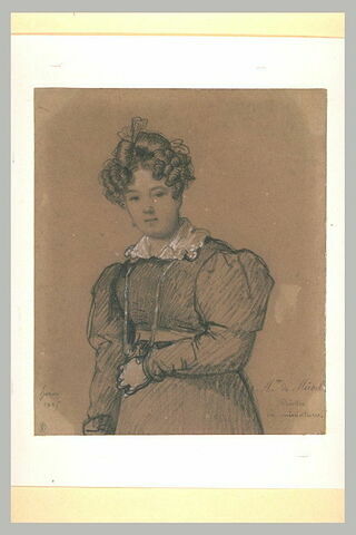 Mme de Mirbel, peintre en miniature, vue de face, à mi-corps.
