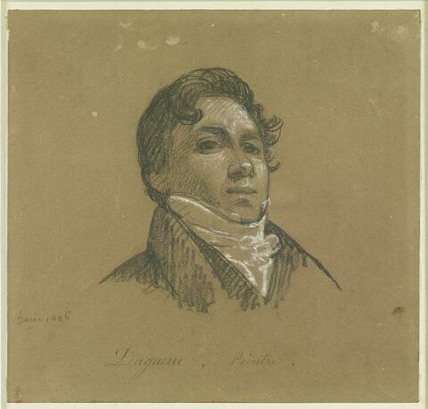 Portrait de Daguerre, peintre, vu en buste, de trois quarts