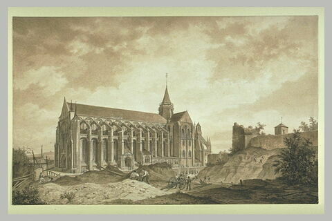 Vue de l'église Saint Laurent à Eu, 1845