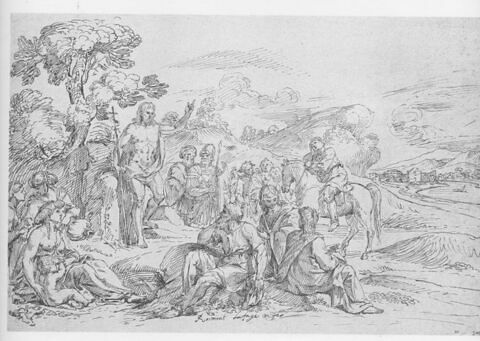 Saint Jean prêchant dans le désert ; trois femmes et un enfant