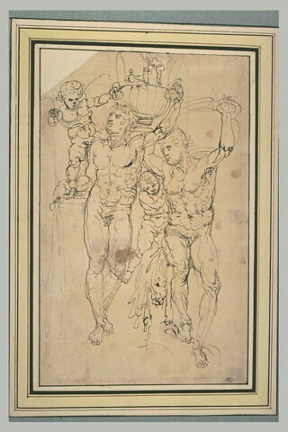 Deux enfants et deux hommes nus portant des vases sur leurs épaules, image 1/1