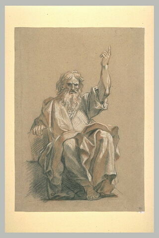 Un apôtre ou docteur de la Loi assis, de face, le bras gauche levé