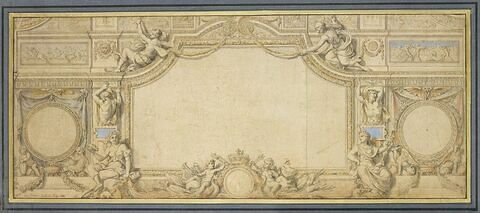 Peinture Aquarelle Projet Pour Plafond Décoration Louis XVI XIXe Siècle. 