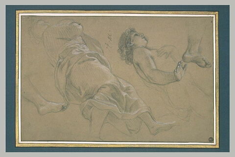 Homme demi-nu, étendu à terre, les bras en avant ; dos, jambes et bras, image 2/2