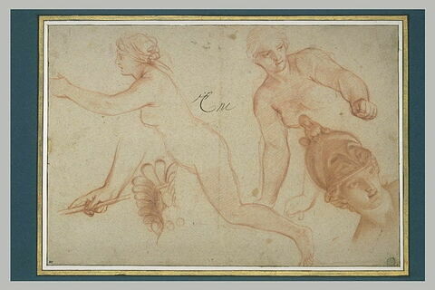 Femmes nues, volant dans les airs. Tête de femme casquée, image 2/2