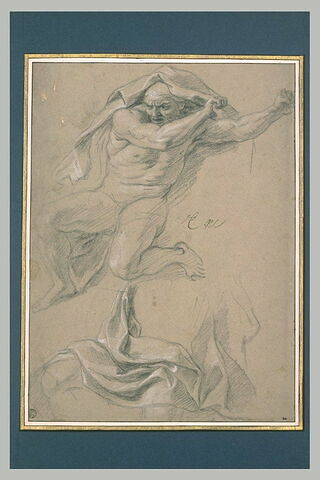 Homme nu, la tête couverte d'une draperie ; étude de draperie, image 2/2