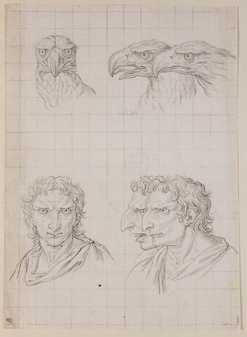 Trois têtes d'aigles et trois têtes d'hommes en relation avec l'aigle