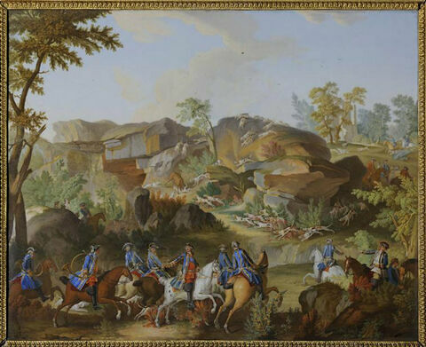 Les Chasses de Louis XVI : Le Cerf aux abois dans les rochers de Franchard en forêt de Fontainebleau