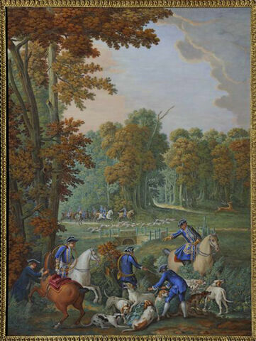 Les Chasses de Louis XVI : On découple la vieille meute au carrefour de la Petite Patte d'Oie en forêt de Compiègne