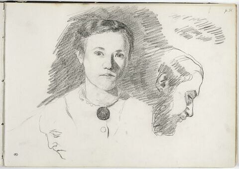 Portrait de Mlle Auriol, cousine de l'artiste, et deux profils