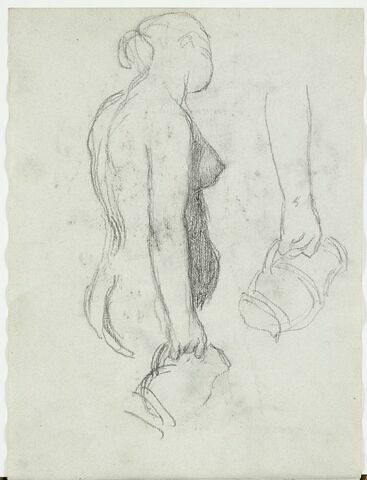 Etude d'une femme nue portant une cruche, vue à mi-corps ; reprise du bras