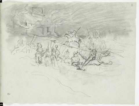 Croquis d'une scène de bataille à l'entrée d'une ville, image 1/2