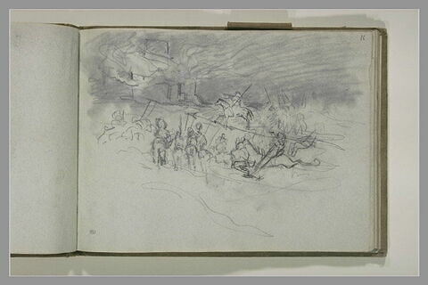 Croquis d'une scène de bataille à l'entrée d'une ville, image 2/2