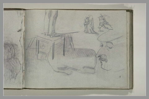 Figures médiévales ; visage d'homme ; jambes ; homme, vu de dos, image 2/2