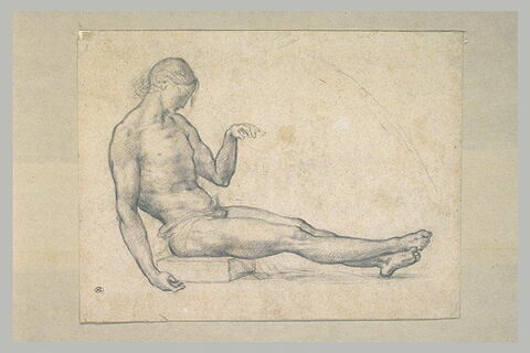 Académie d'homme assis, les jambes étendues, une main à terre : le Christ, image 1/1