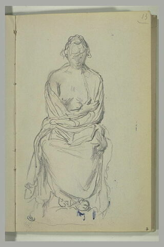 Femme assise, de face, découvrant ses seins, image 2/2