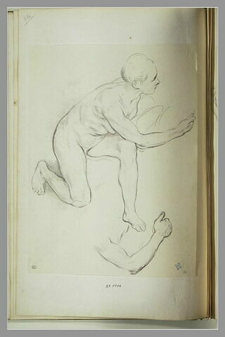 Etude de femme nue, de profil vers la droite ; reprise du bras
