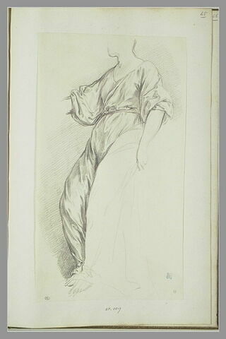 Etude de la draperie d'une femme debout, de profil vers la gauche, image 1/1