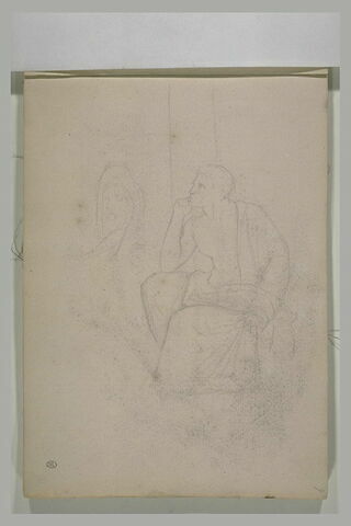 Homme drapé à l'antique, assis, et visage, image 2/2