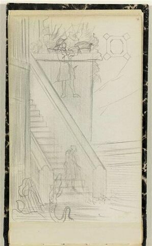 Etudes d'un escalier, de figures et plan, image 1/2