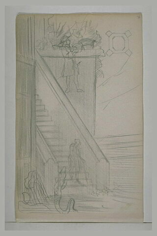 Etudes d'un escalier, de figures et plan, image 2/2