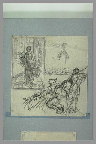 Croquis pour 'La mort et le bûcheron' ; une paysanne portant seau et fagot, image 2/2