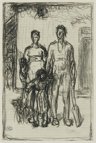 Paysan, sa femme et son enfant, devant leur maison, image 1/2