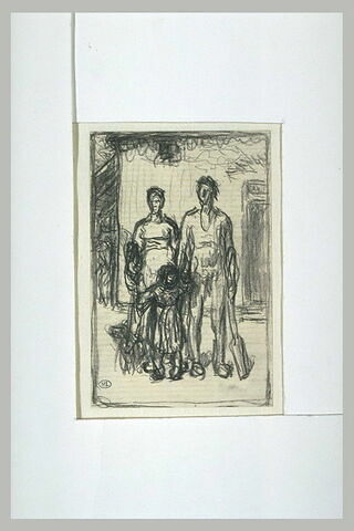 Paysan, sa femme et son enfant, devant leur maison, image 2/2