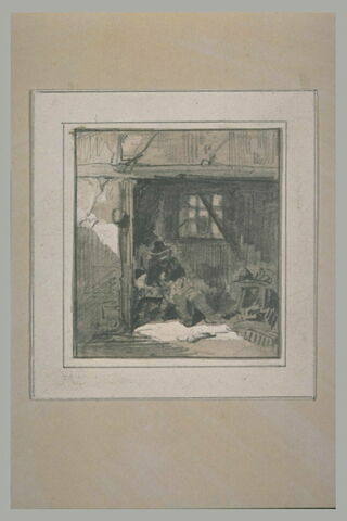 Un homme assis sous une sorte d'appentis, image 1/1