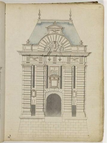 Etude d'architecture : pavillon et porte monumentale (élévation), image 1/2