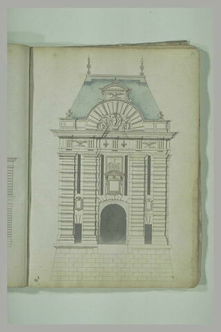Etude d'architecture : pavillon et porte monumentale (élévation), image 2/2