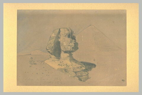 Vue du plateau de Gizeh avec le Sphinx et la pyramide de Chephren, image 1/1