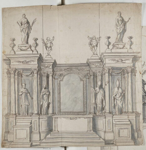Projet de chapelle avec retable architecturé d'ordre composite