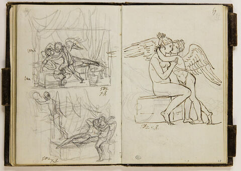 Jeune fille nue, assise, serrant dans ses bras un jeune amour, image 2/3