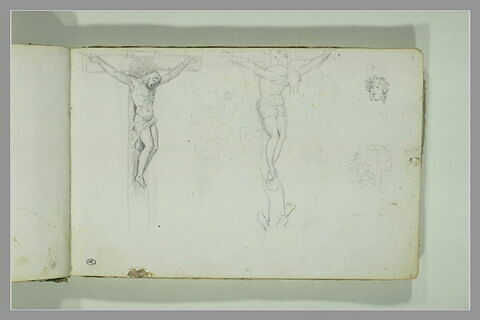 Deux études de crucifiés ; tête ; homme portant un fardeau