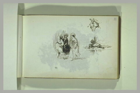 Femmes dansant, deux profils de musiciens, et petite maison, image 1/1