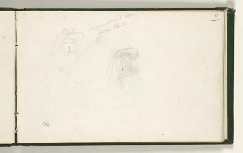 Deux études d'une femme, vue en buste, coiffée d'un chapeau et voile blanc, image 1/2