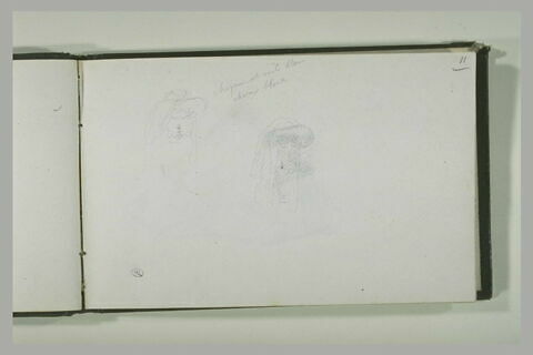 Deux études d'une femme, vue en buste, coiffée d'un chapeau et voile blanc, image 2/2
