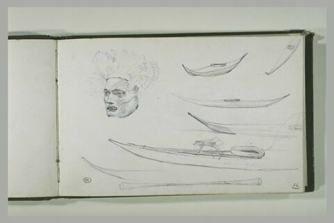 Etudes d'une tête de lapon mort, et de pirogues, image 2/2