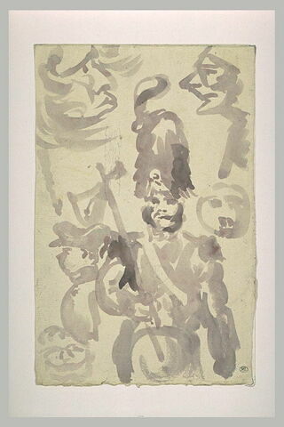 Sapeur tenant une hâche et trois figures caricaturales, image 1/1