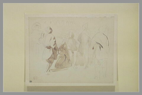 Groupe d'arabes et fond de murailles crénelées, image 1/1