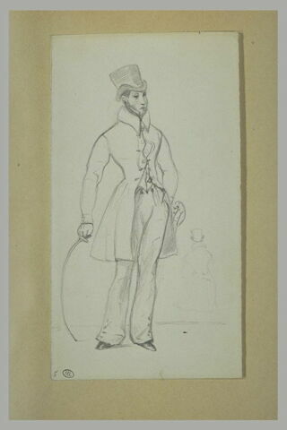Homme en redingote, coiffé d'un chapeau haut de forme ; homme vu de dos, image 1/1