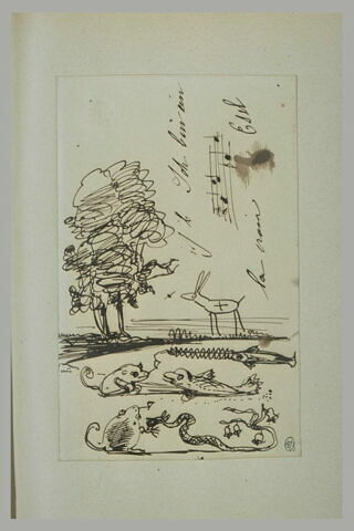Croquis caricaturaux d'animaux dans un paysage, image 2/2